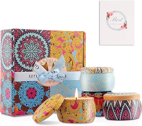 Amazon Co Jp アロマキャンドル 最高のプレゼント ろうそく カップキャンドル 香り キャンドル 植物ワックス 大豆ワックス4個セット果物の香り お礼状 グリーティングカード付き 再利用可能なブリキの箱 おしゃれ 敬老の日 結婚式 誕生日 ロマンチック 部屋飾り 防災
