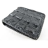 Pelgio Genuine Crocodile Alligator Backbone Skin Handmade Bifold Wallet ([B1] 6 Card Slots + 2 ID Windows + 2 Compartment for Bills, Black, Black)