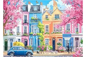 BLUEFOREST 1000 Piece Puzzles for Adults, Sakura Blossom Street 1000 Puzzle for Adults, Clearance Impossible Challenge Art Jigsaw Puzzles, for Gift Birthday Party Games Family, 27.5 * 19.7 Inch Dust Free Puzzle