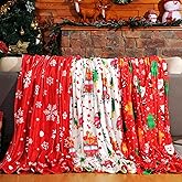 Ganeen 3 Pack Christmas Throw Blanket Prints Fleece Blanket 50 x 60 Inch Plush Holiday Flannel Warm Soft Blankets and Throws Xmas Snowflake Snowman Santa Moose Throw for Gift Couch Bed (Cute)