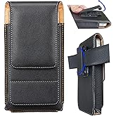 360 Rotating Phone Holster Pouch with Belt Clip, Phone Holder for iPhone 16 Pro Max, 16 Plus, 15 14 Pro Max Plus, for Galaxy S25 Ultra,S25+, S24 FE, PU Leather Carrying Case for Men Belt