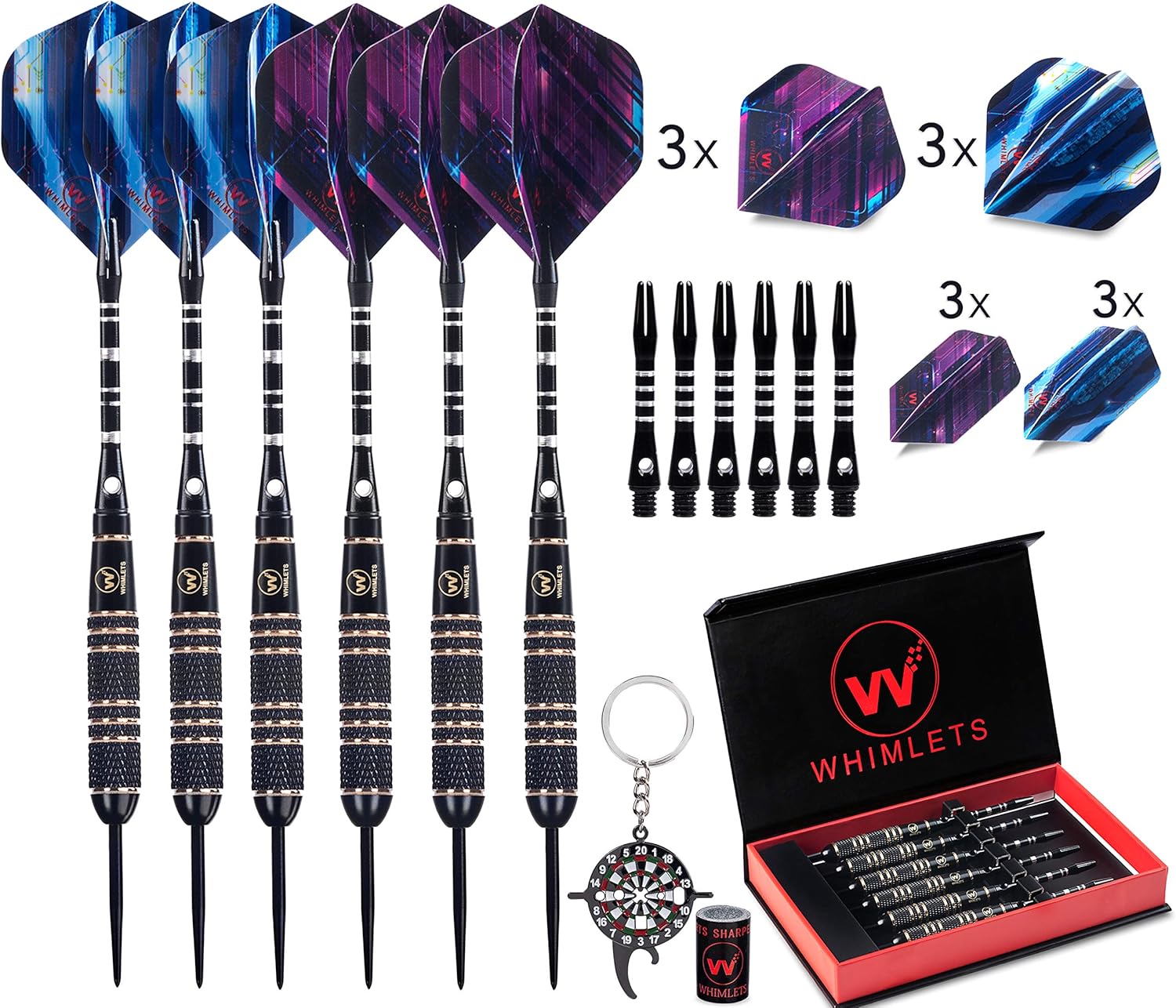 Whimlets Steel Tip Darts Set - Professional Darts Steel Tip for Dartboard with Extra Aluminum Shafts, O-Rings, Flights + Dart Tool and Sharpener + Gift Case + Darts Guide : Sports & Outdoors