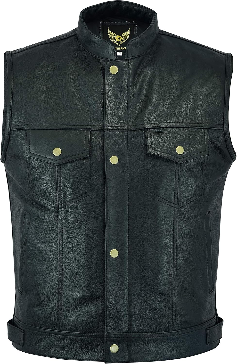 Leatherick Motorcycle Mens SOA Genuine Leather Biker Vest with Open Buttons for Riding and Fashion Cut of style Black Waistcoat with Deep Pockets (XL - Image 4