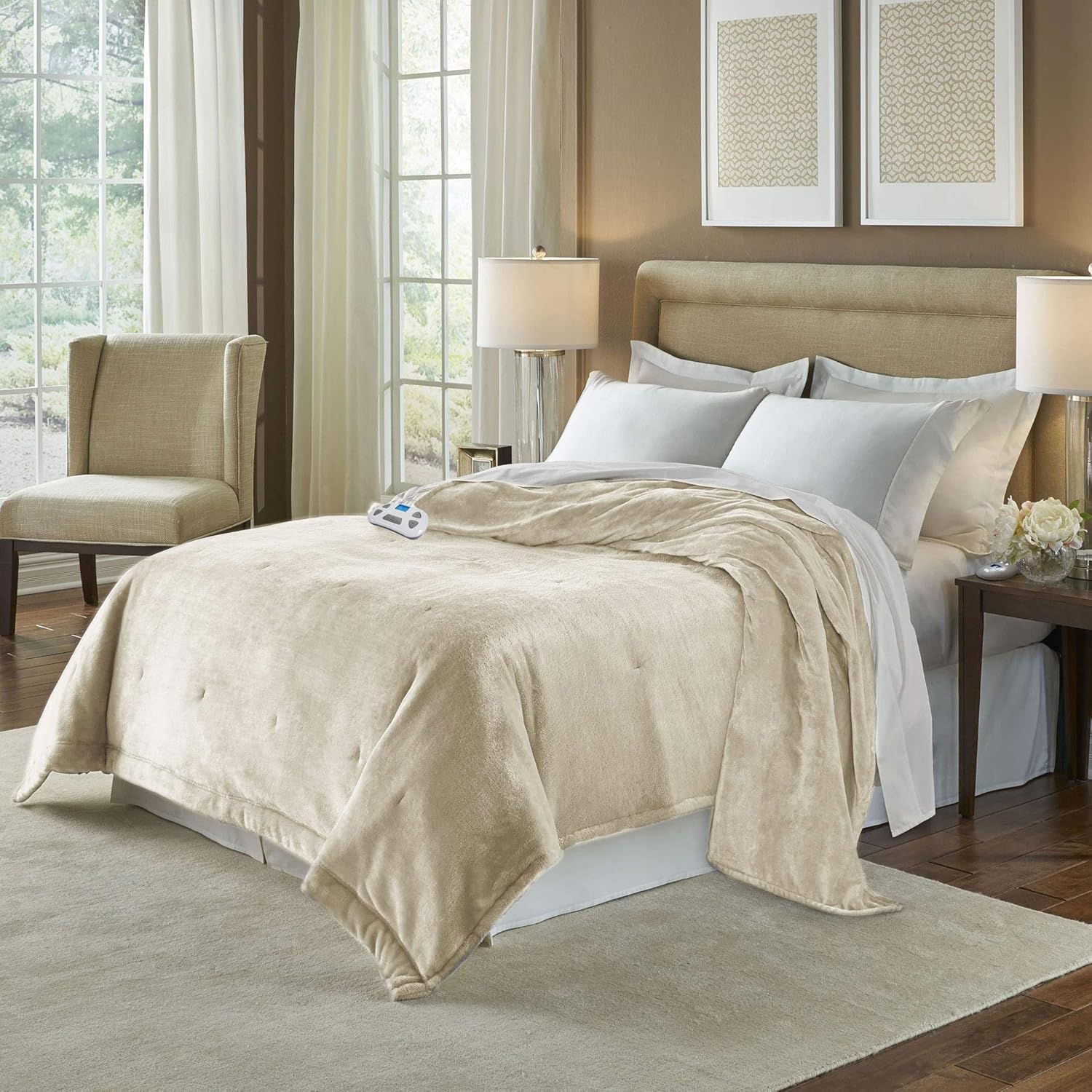 Pure Warmth 874195 Plush Electric Heated Warming Blanket Full Ivory Washable Auto Shut Off 10 Heat Settings: Home & Kitchen