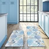Tritard Coastal Beach Theme Kitchen Mats Rugs Set of 2 Anti Fatigue Kitchen Mats for Floor Memory Foam Cushioned Waterproof N