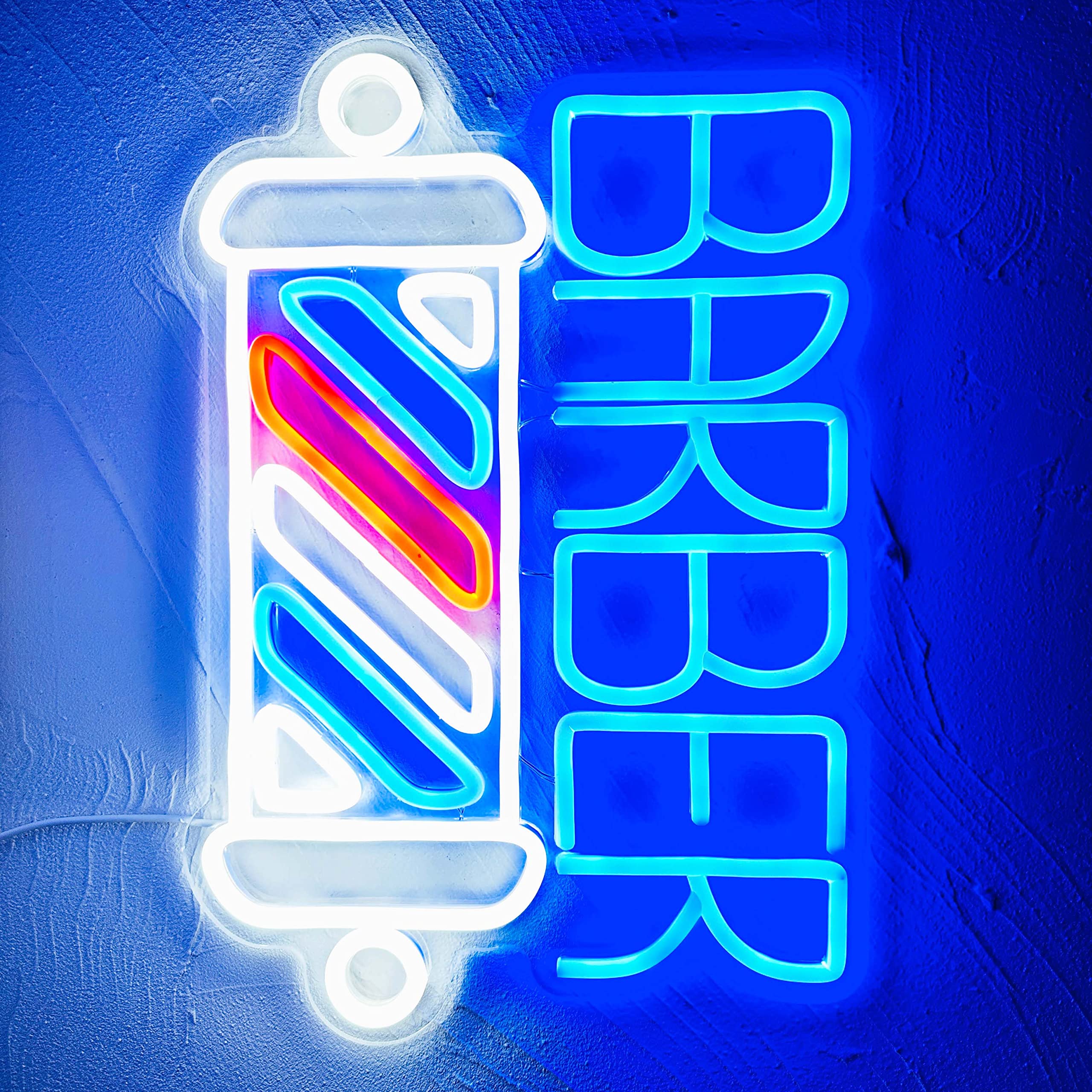 Photo 1 of Artlast Barber Neon Sign for Barber Shops Hair Salon Decor LED Neon Light Barber Studio Wall Decor Sign Light Up Business Store Sign Holiday Gift for Hairdresser