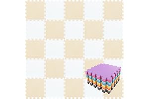 qqpp EVA Rubber 18 Tiles Interlocking Puzzle Foam Floor Mats - Baby Play Mat for Playing | Exercise Mat for Home Workout. White, Beige. QC-AJb18N