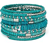 SPUNKYsoul Handmade Bohemian Multi-Color Beaded Coil Bracelet – Comfortable, Adjustable Boho Wrap Cuff That Stacks Easily and Lets You Effortlessly Elevate Any Outfit, Day or Night