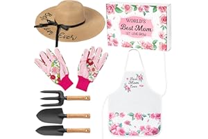 A1diee Mom Garden Tool with Box-Hand Rake Transplanter Apron Trowel Straw Hat Planting Gloves Gardening Set Outdoor Horticulture Starter for Best Mother in Law Plant Lover (Pink)