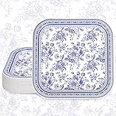 FYSUIMU 24 Pcs Blue White Floral Paper Plates Chinoiserie Flower Disposable Plates 9 Inch Square Party Tableware for Wedding Birthday Spring Summer Table Decor Supplies