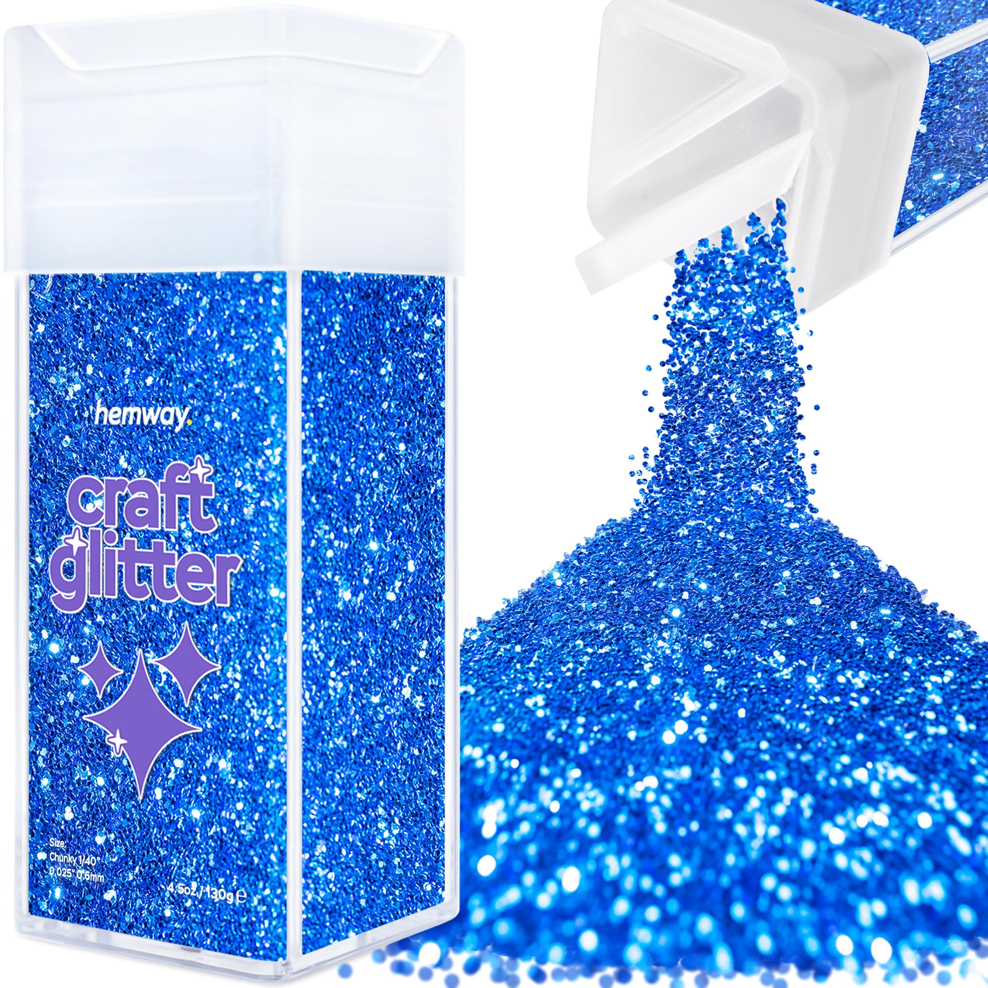 Hemway Glitter Shaker Sapphire Blue 110g Chunky, Craft Glitter Shaker for Resin & Epoxy Crafts, Christmas Art Supplies, Nail, Body, Face, Eye, Festival, Crafting, Slime, Sparkle