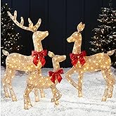 Best Choice Products 4ft 3-Piece 2D Lighted Christmas Deer Family Set, Large Outdoor Yard Reindeer Holiday Decoration with 175 LED Lights, Stakes, Zip Ties - Gold