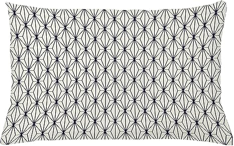 Amazon Co Jp 幾何学模様クッションカバー 抽象的なヴィンテージ竹の木 ダイヤモンドパターン 自然のコンセプト東アジアの装飾 正方形のアクセント枕カバー 30 X インチ ダークブルークリーム ホーム キッチン