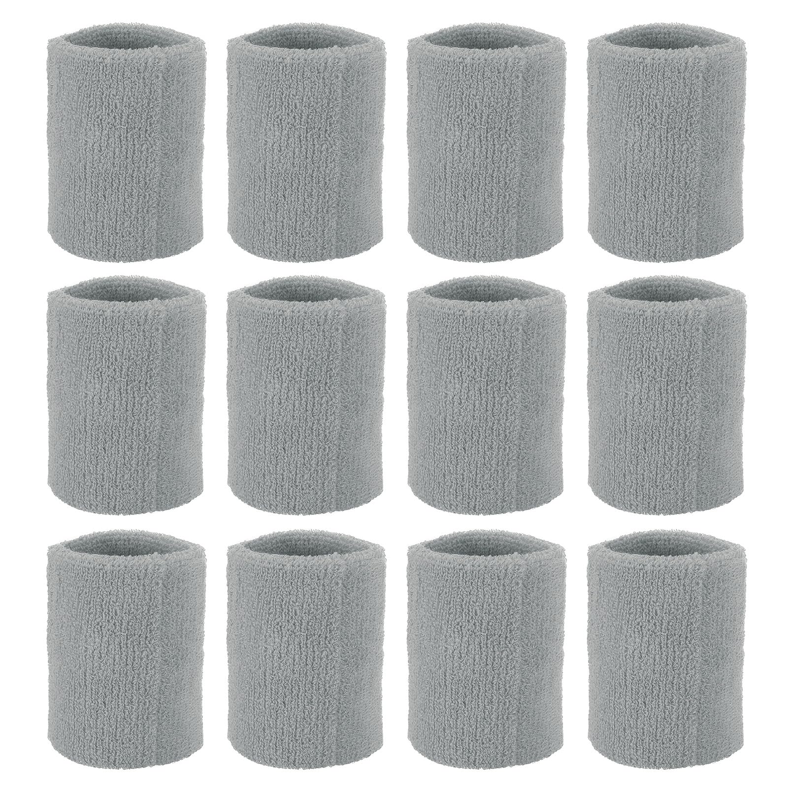 PATIKIL Sports Wristbands 8x8cm, 12 Pcs Wrist Sweatband Absorbent Cotton Terry Cloth Wrist Bands for Competitions Tennis Basketball Working Out Athletic Running, Grey