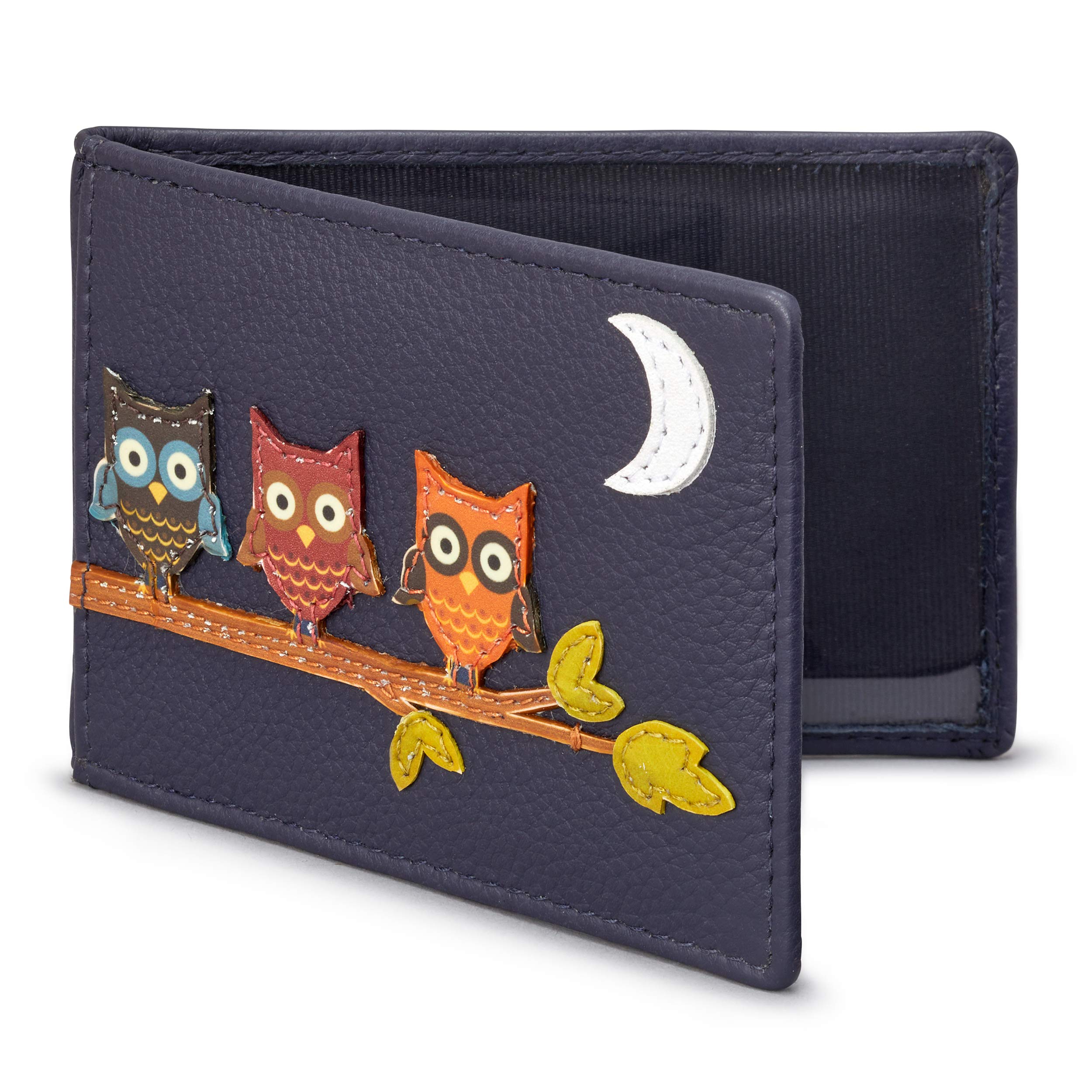 Owl Applique Leather Oyster Card/Travel Pass Holder by 1642 (Navy)