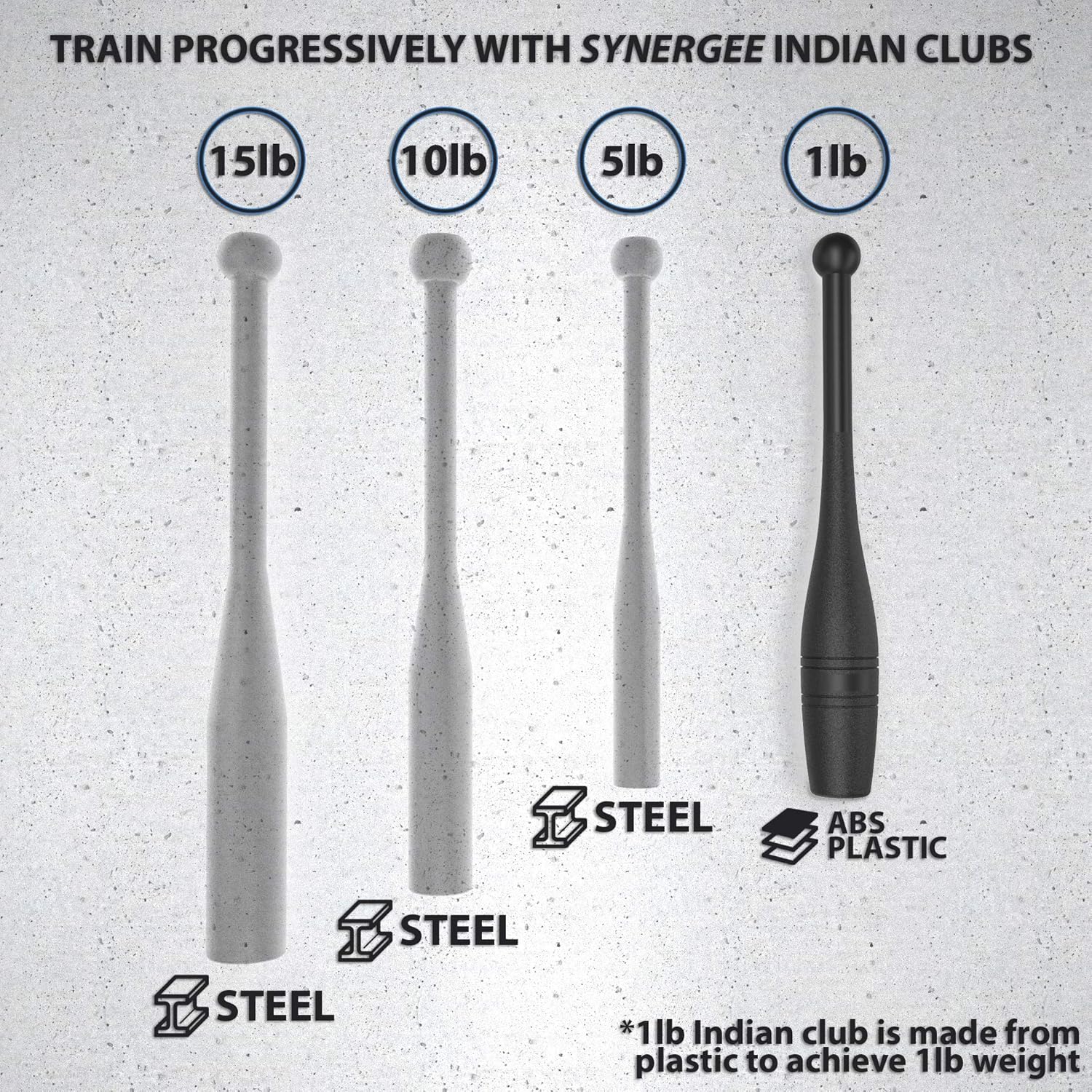 Synergee 1 LB Indian Club - Pair of Power Clubs - Exercise Weight Club Bells - Grip and Forearm Strength Trainer : Sports & Outdoors