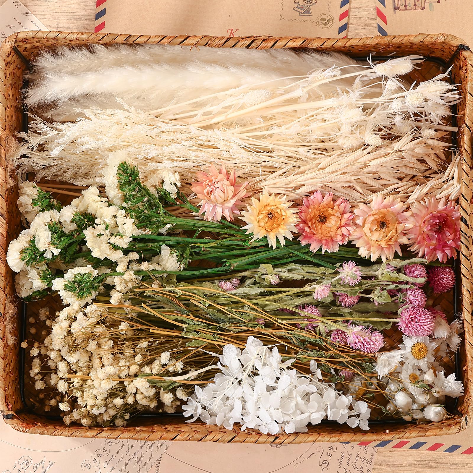 Photo 1 of 10 Kinds of Dried Flowers for Crafts Green Series Natural Dried Flowers Dry Hydrangea Daisy Babys Breath with Stems Boho Wedding Flower Bouquets with Hemp DIY Floral Arrangement Rope for Home Decor