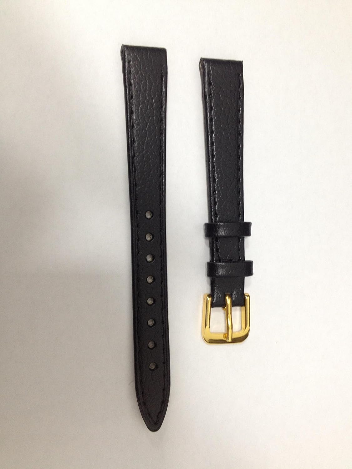 12mm Black Leather Watch Strap Chrome/Gilt Buckle 2 x Spring Bars are