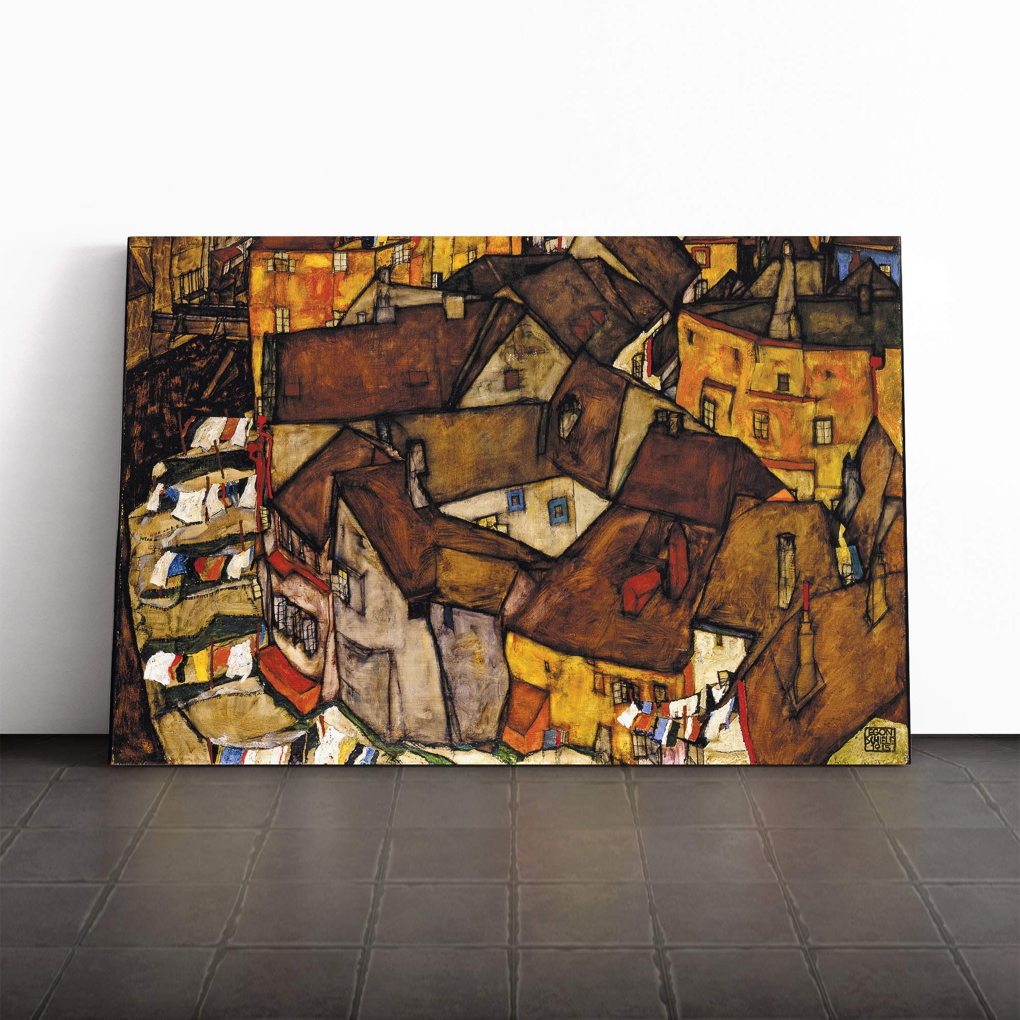 Egon Schiele Crescent of Houses Canvas Print | Gallery Wrapped 30mm Frame Wall Art | 20x14 inches | Ready to Hang | Modern Picture | Living Room Bedroom Lounge Office