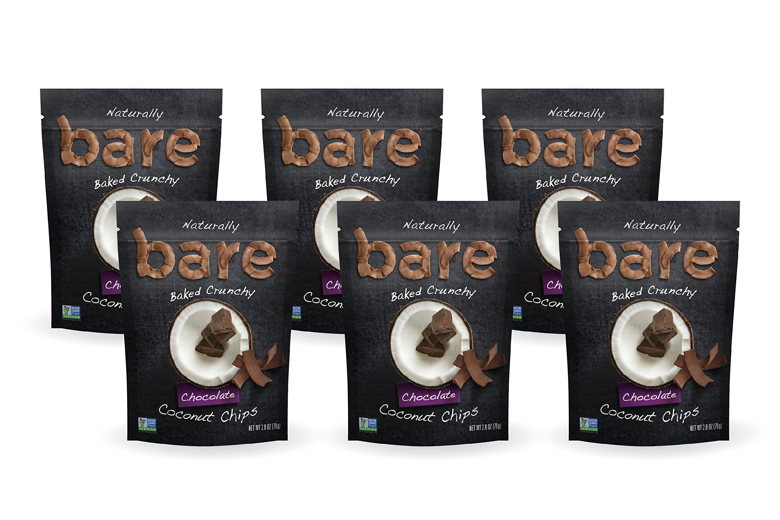 Bare Baked Crunchy Coconut Chips, Chocolate, Gluten Free, 2.8 Ounce Bag, 6 Count EXPIRED 11-30-2019