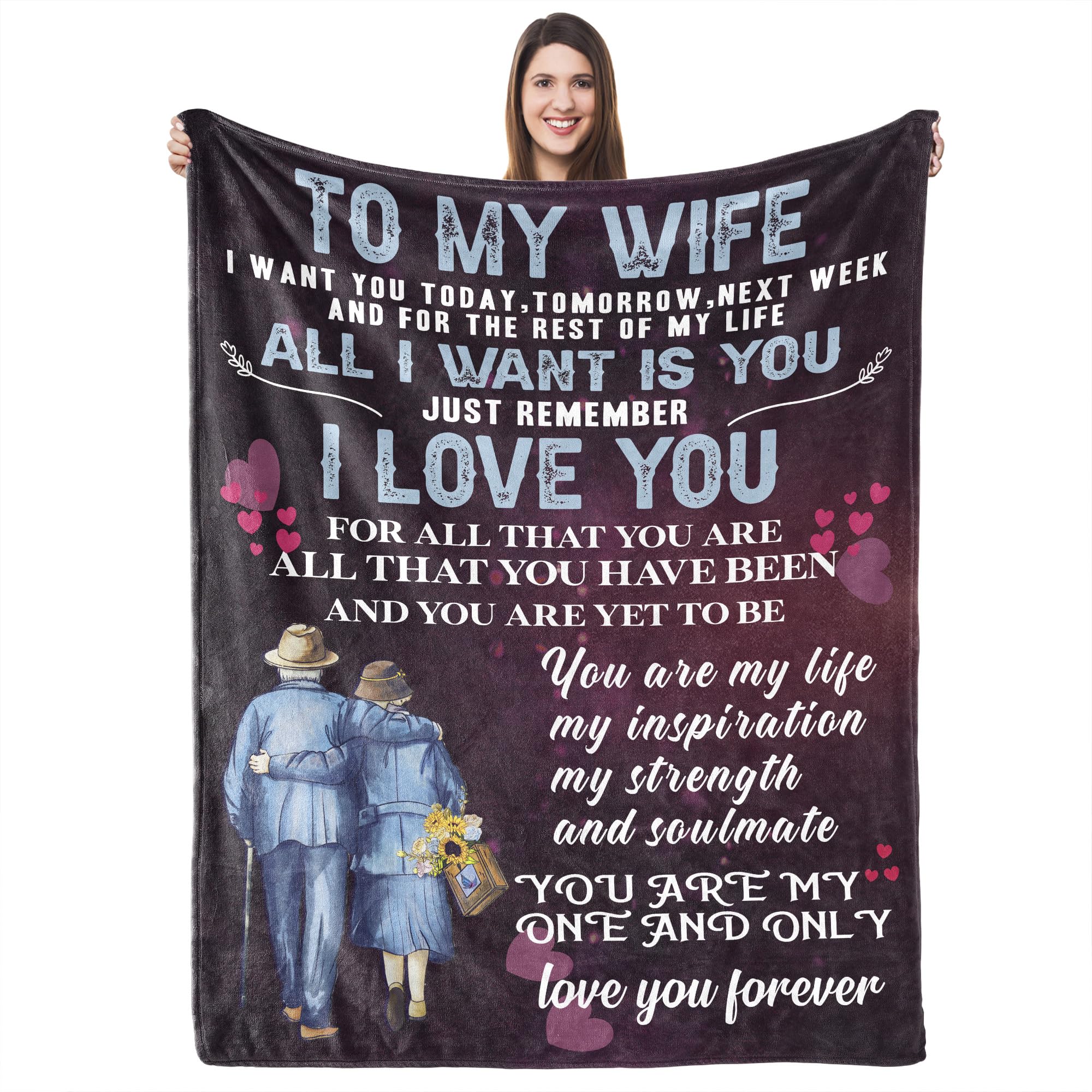 Photo 1 of UFOORO Anniversary Romantic Gift for Wife, Mother's Day to My Wife Love Blanket, Beloved Birthday Gift Ideas, for Women, Valentines for Her 55"x70"