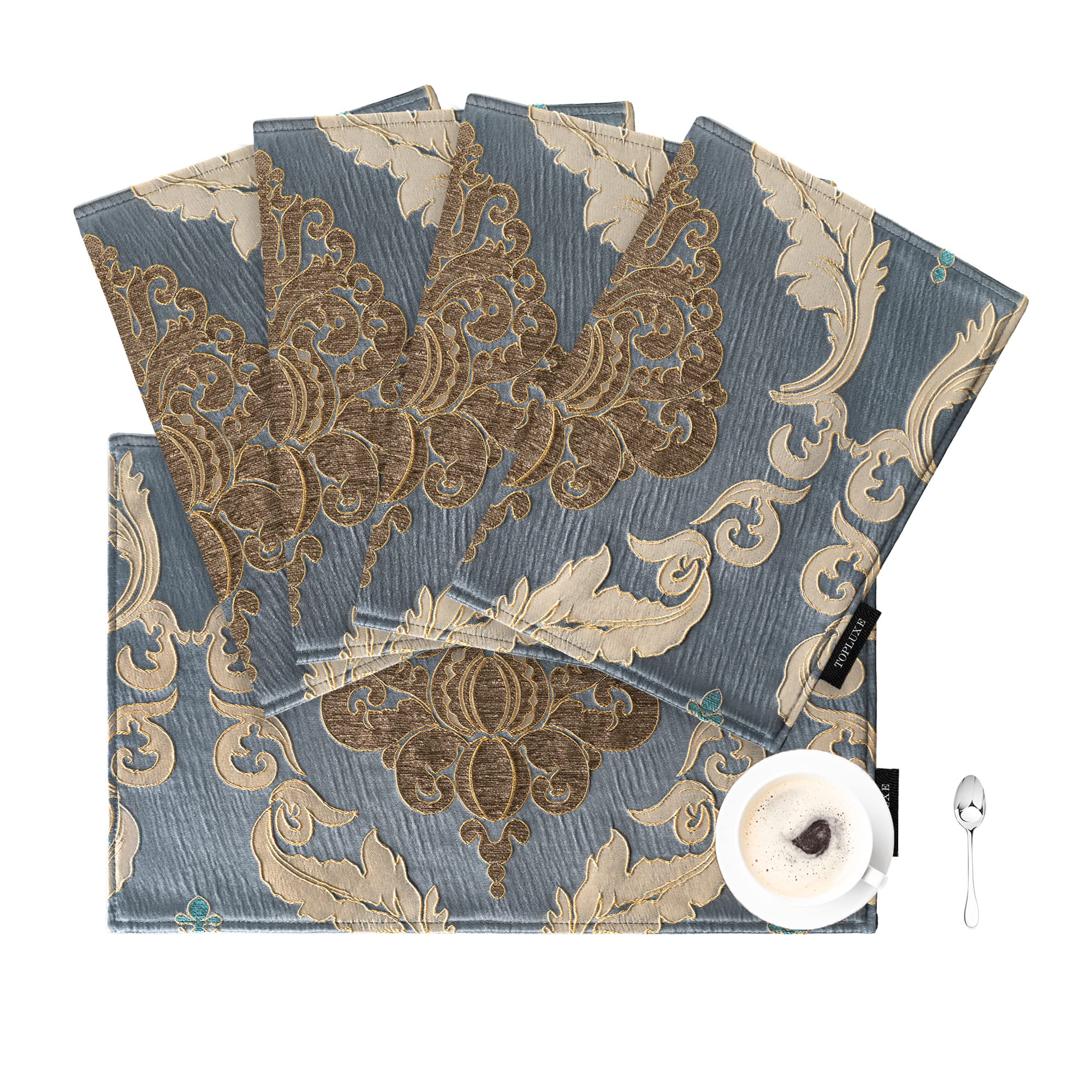 TOPLUXE Placemats 30x45cm, Luxury Table Mats for Dining Room/Restaurant/Banquet/Festival Decoration (Set of 4, Grey Blue)