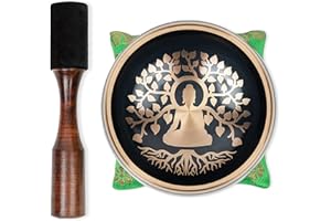 BIM-BAM-BOM BimBamBom Singing Bowls – Hand Crafted Tibetan Singing Bowl w/Mallet & Cushion, Brass 4” Tree of Zen Prayer and Meditation Bowl For Yoga and Holistic Healing, Stress Relief, Meditation