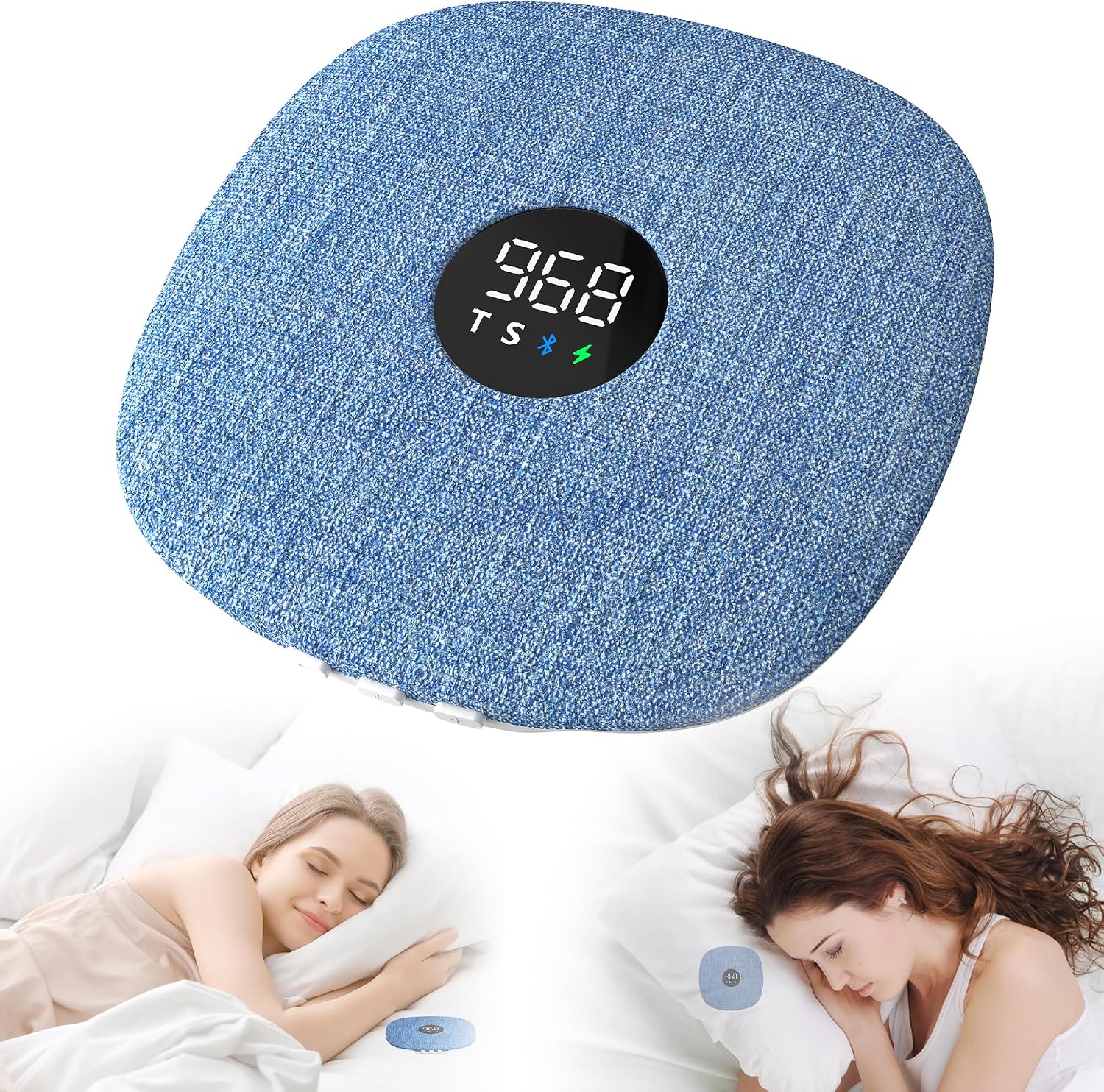 Mhaohuofu Under Pillow Speaker for Sleeping, Dual Bone Conduction Bluetooth Pillow Speaker with LED Display, Two Playback Modes, Timer Adjustment, 16 Hours Battery Life for Sleep Aid (Blue)