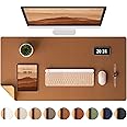 Aothia Double-Sided Desk Pad, 35.4" x 15.7"Leather Desk Mat, Eco Cork Desk Pad Protector,Large Mouse Pad,Waterproof Desk Blotter for Office/Home(Brown)