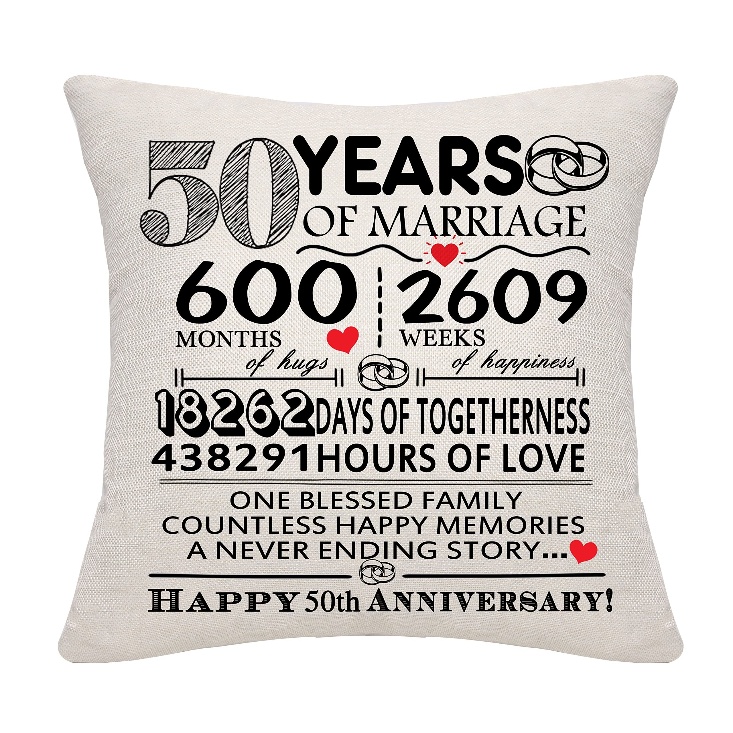 Bommex 50 Years of Marriage Gift 50th Wedding Anniversary Cushion Cover Keepsake Decoration Gift for Couples Parents Women Men Mum Dad Husband Wife Grandma Grandad Aunt Uncle Friends (50 YEARS) โ image 1