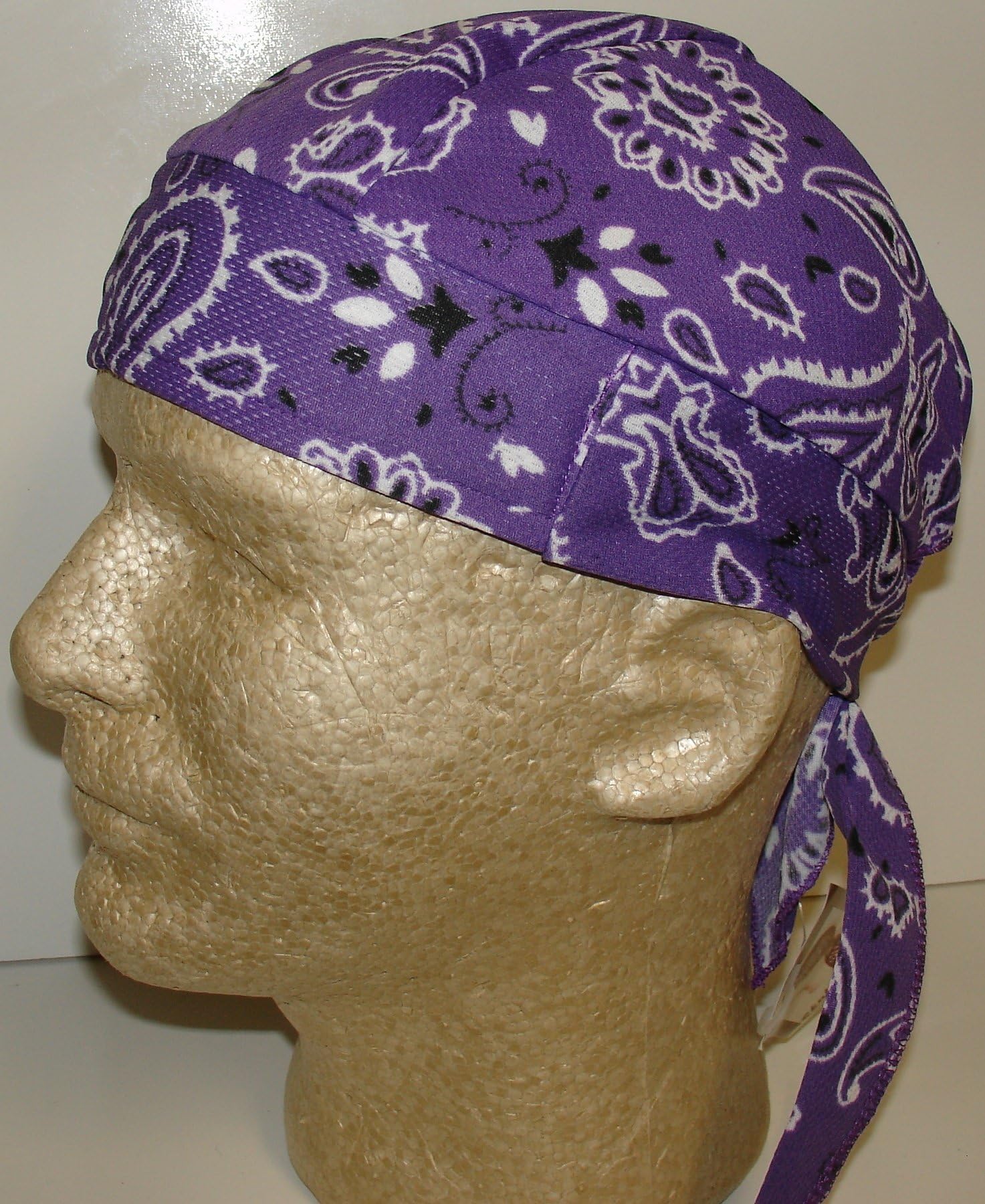 Skull Cap Purple Paisley Sweatband AKA Bikers Cap, Head Wrap, Durag Doo Rag Premium