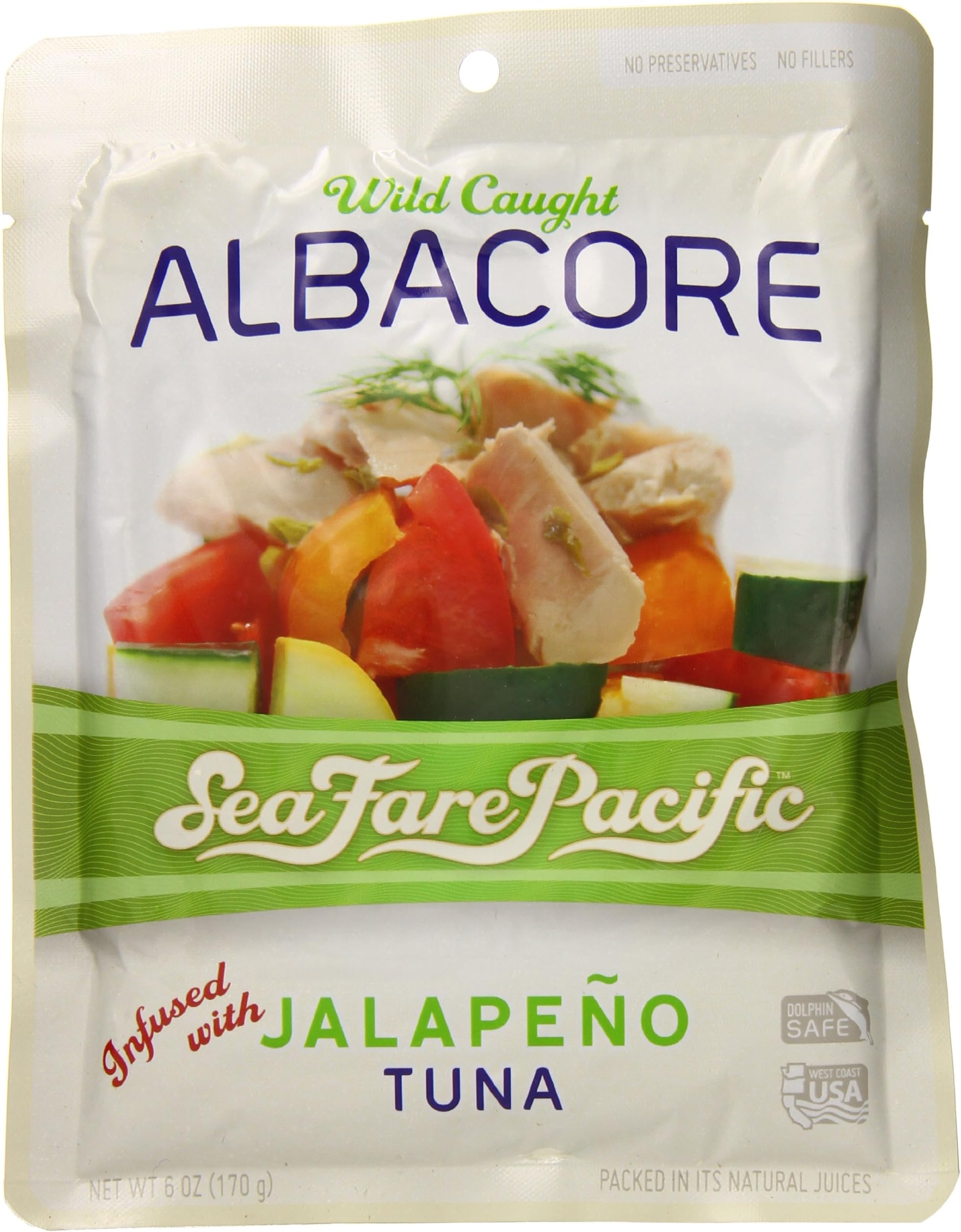 Sea Fare Pacific Wild Caught Albacore Tuna, Jalapeno Pouch, 6 Ounce (Pack of 12)