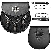 HIGHLAND REDSTONE Scottish Kilt Semi Dress Real leather Sporran