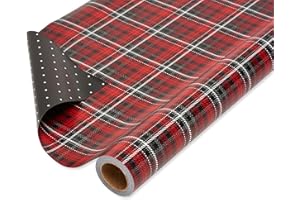 American Greetings Jumbo Reversible Wrapping Paper Roll for Christmas, Red and Black Holiday Gift Wrap (175 sq. ft., 1 Extra 