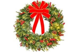 Best Choice Products 30in Pre-Lit Battery Powered Christmas Wreath Artificial Pre-Decorated Holiday Accent w/ 100 Lights, 276 PVC Tips, Ribbons, Pine Cones