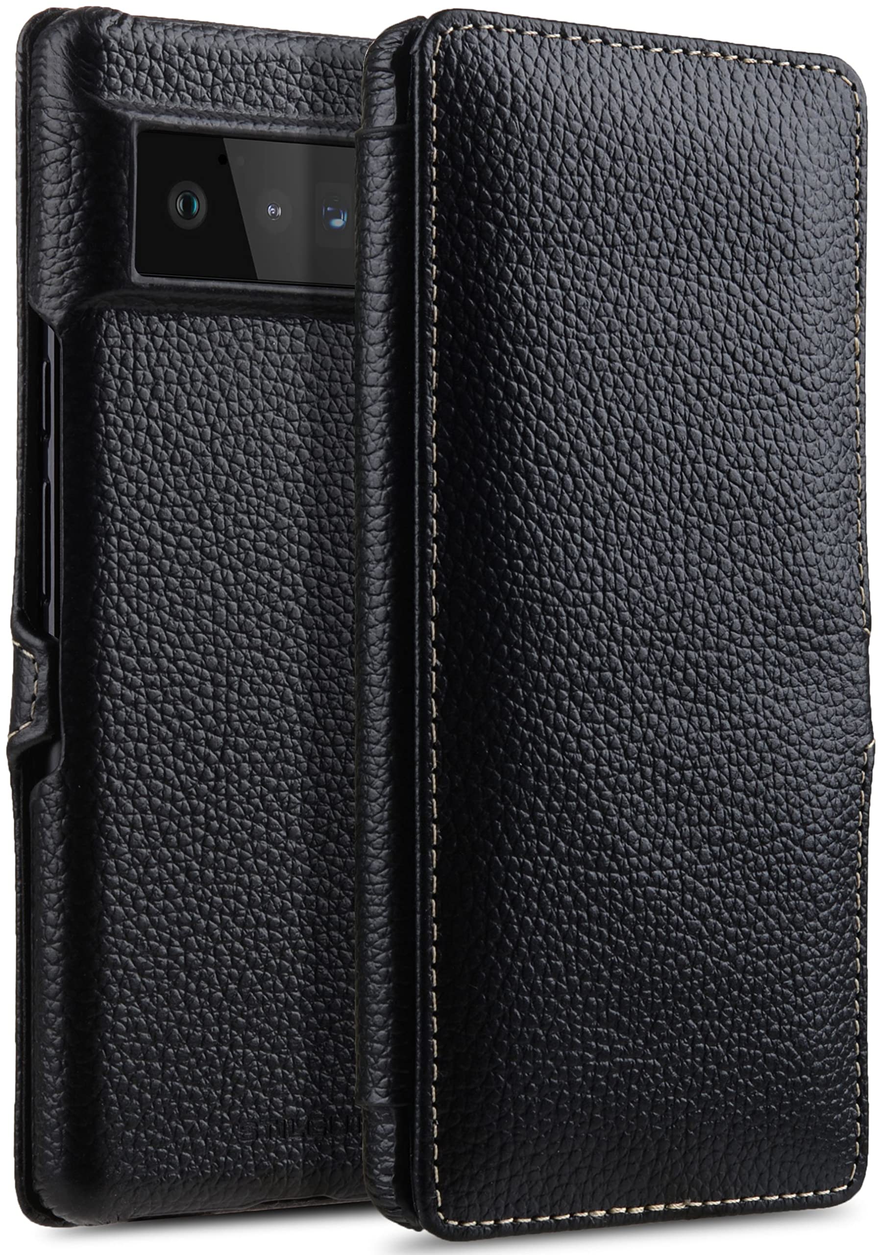 STILGUT Book Case Compatible with Google Pixel 6 Pro Leather Case with Clip Closure, Leather Case, Flip Case, Mobile Phone Case - Black