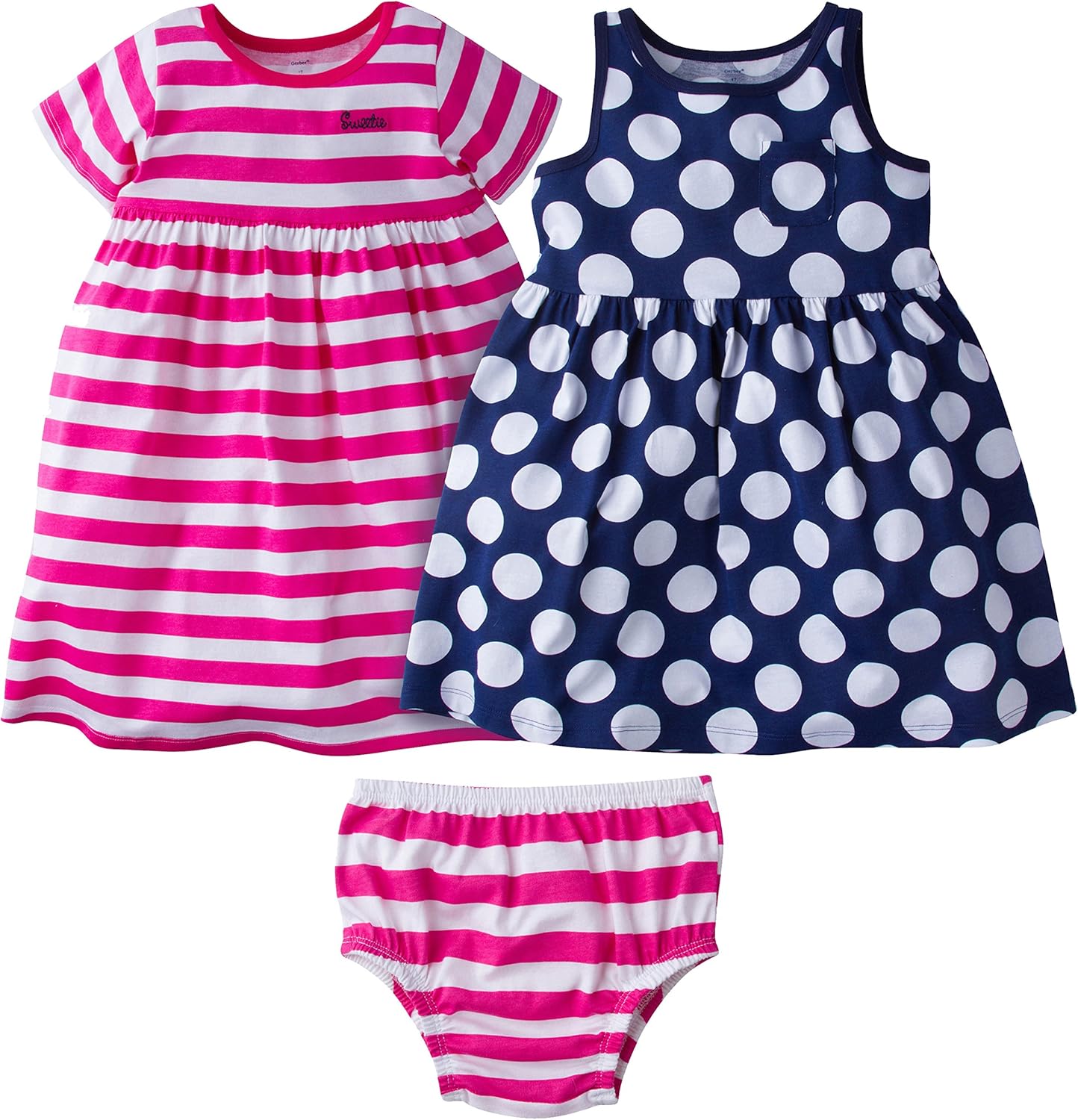 Gerber Baby Girls' 3Piece Dress and Bloomer Set Clothing