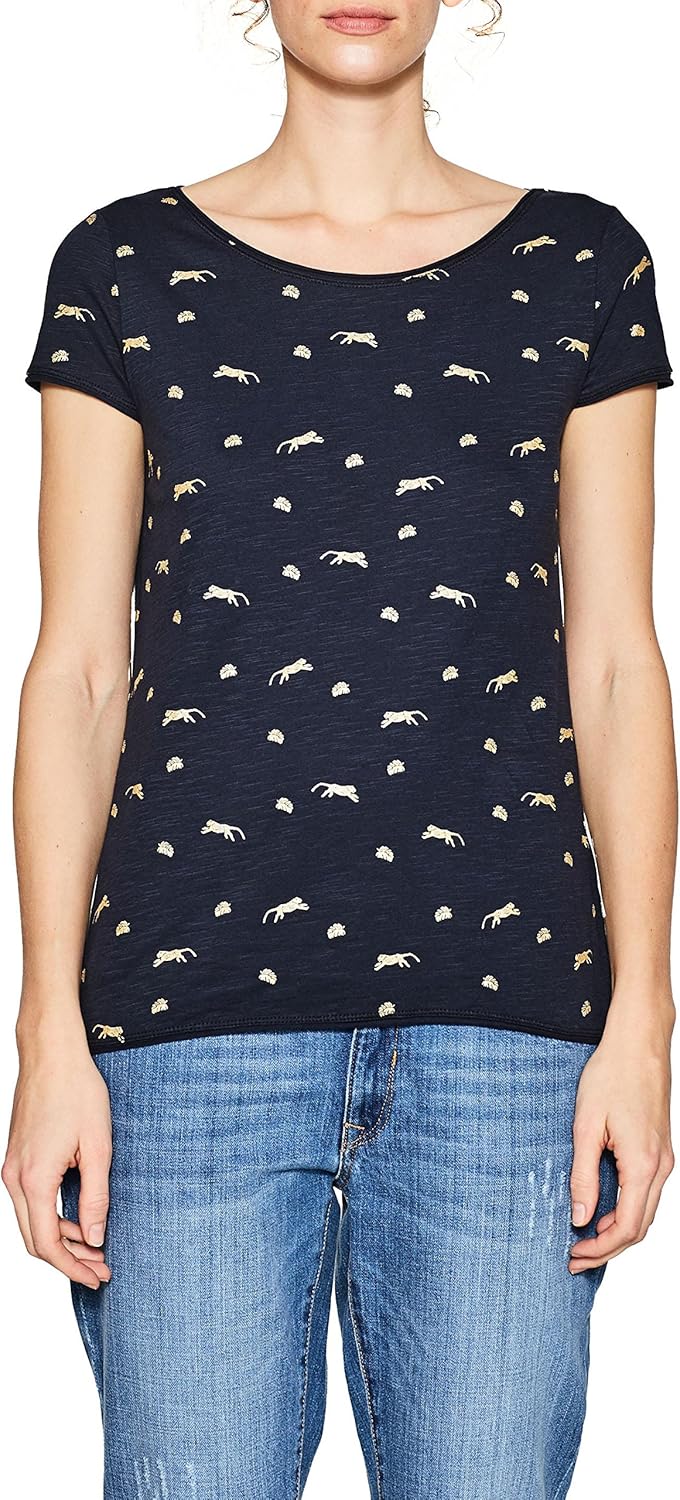 edc by ESPRIT Damen 127CC1K038 TShirt, Blau (Navy 400), Medium