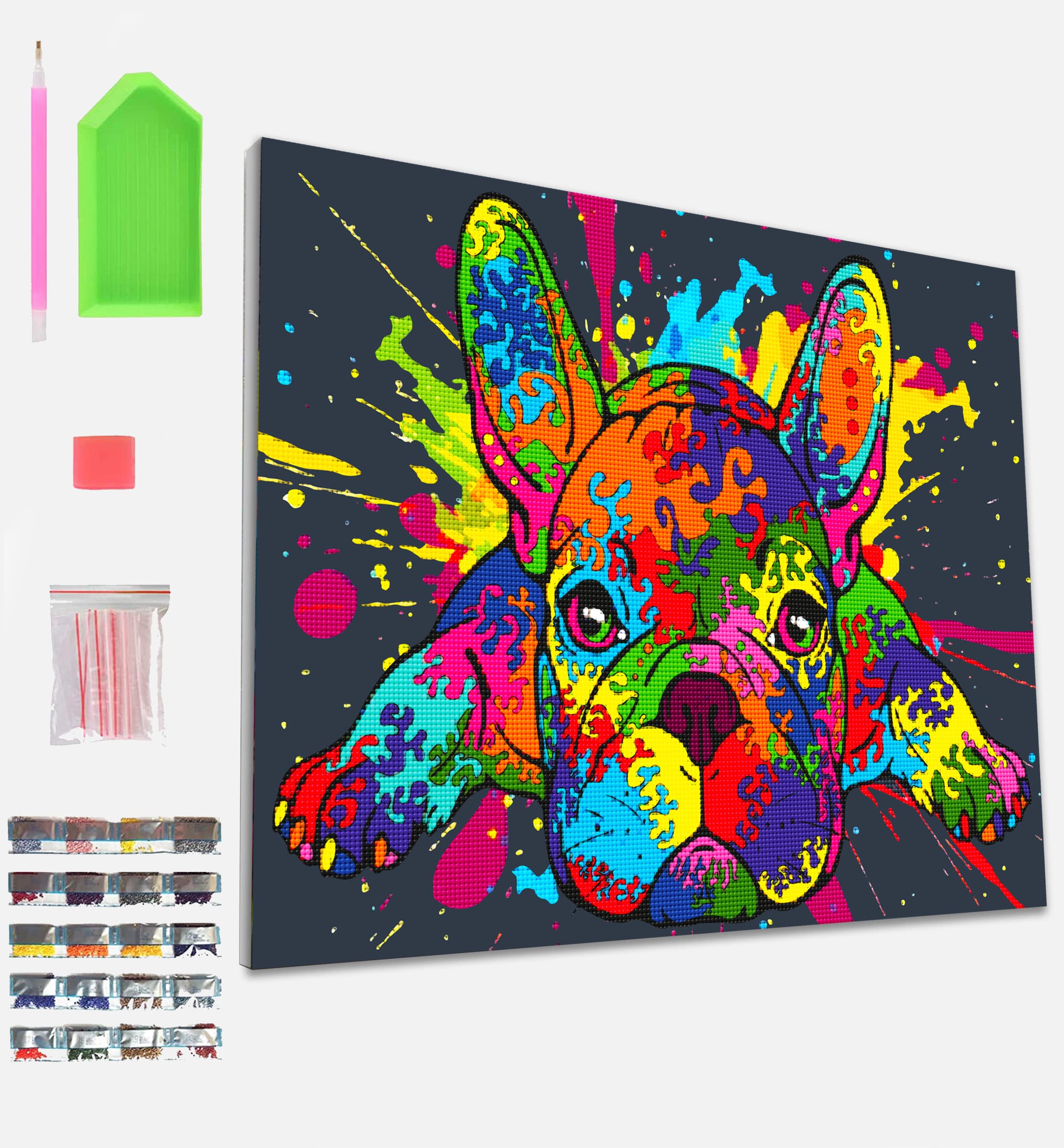 Splat Planet French Bulldog Framed Diamond Painting Kit, Rhinestone, Framed Diamond Art, 5D Diamond Painting Kit, Home Wall Decoration,Arts and Crafts for Adults,Kids,30x40cms