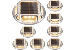 JACKYLED 8-Pack Solar Deck Lights Outdoor, 12 LED Solar Dock Lights Marine Waterproof, Dusk to Dawn Solar Lights for Backyard Sidewalk Garden Pathway Walkway Patio Backyard (Warm White)