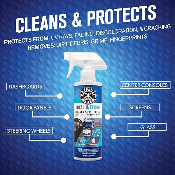 CHEMICAL GUYS TOTAL INTERIOR CLEANER & PROTECTANT – CHEMICAL GUYS INTERIOR CLEANER, CLEANS & PROTECTS LEATHER, VINYL, PLASTIC, RUBBER, GLASS WITH A STREAK-FREE FINISH — CARS, TRUCKS, SUVS, RVS, 32 OZ
