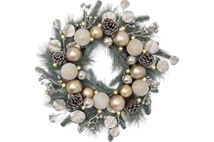 Valery Madelyn Pre-Lit Christmas Wreath for Front Door with Lights, 20 Inch Large Chritsmas Wreath with Pine Cone White Xmas 