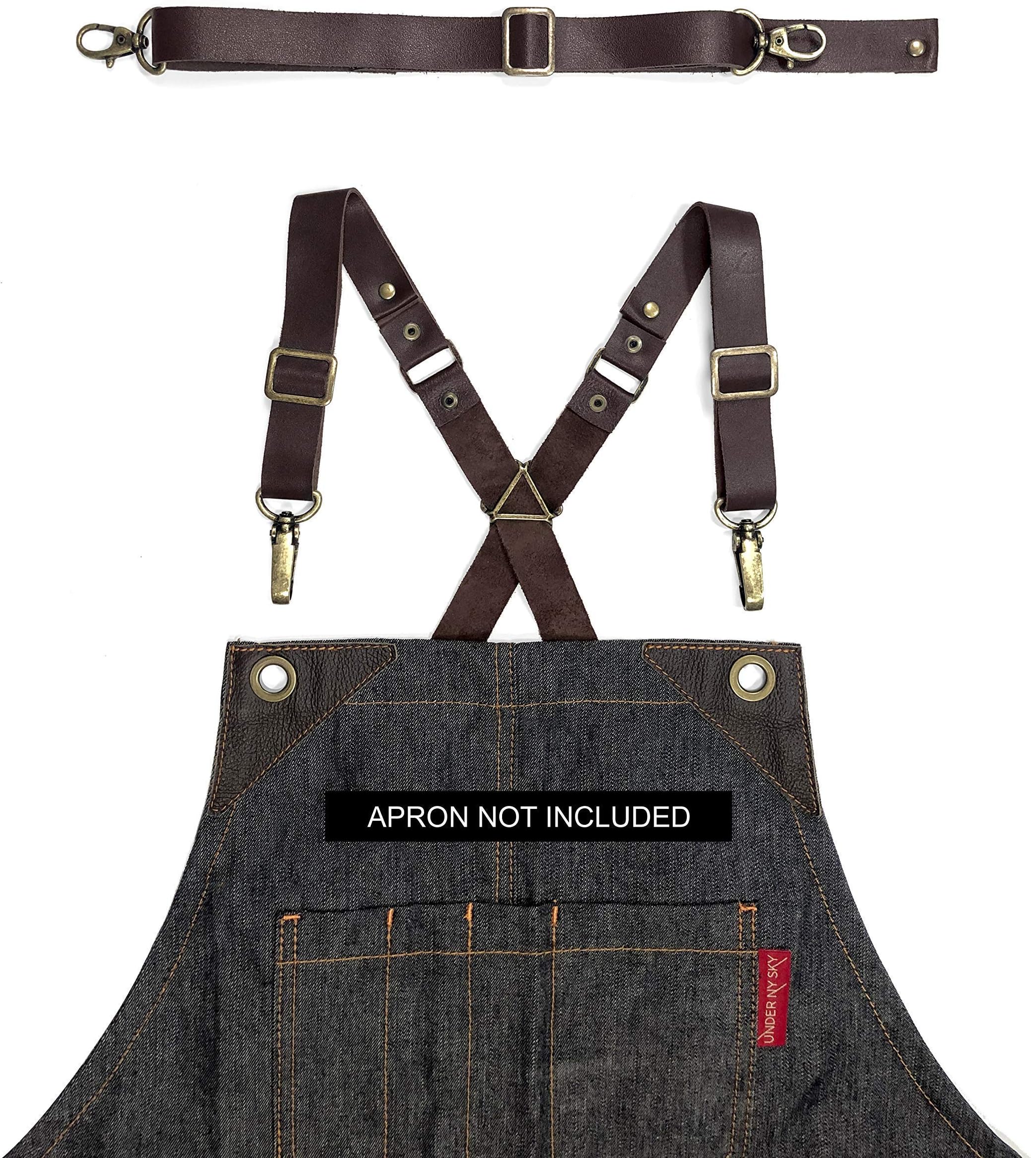 Full Grain Brown Leather Strap Set for Cross-Back Aprons – Stylish Straps with Metal Hardware for Chef, Barber, Bartender, Barista, Tattoo Artist, Mechanic – Adjustable for Men and Women