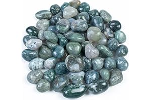 BEZAVO Moss Agate Tumbled Stones and Crystals Bulk Polished Stones Rock Collection Vase Filler Tumbles Crystals Healing Reiki Gemstone Gifts Good Luck Fountain Tumbles Size 20-25 mm,1lb