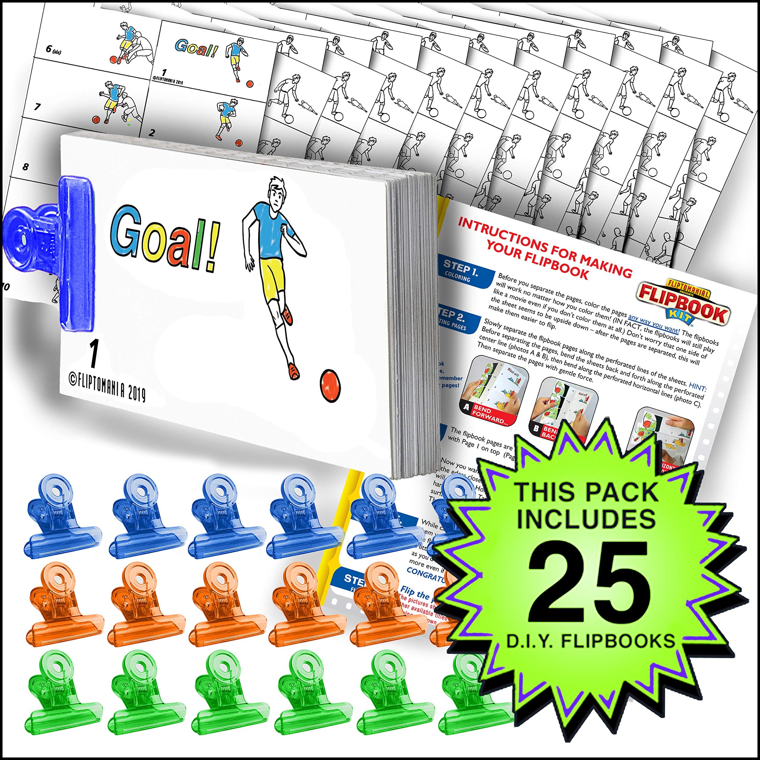 FliptomaniaSoccer Flipbook Animation Activity Pack - 25 Sets DIY Flip Books