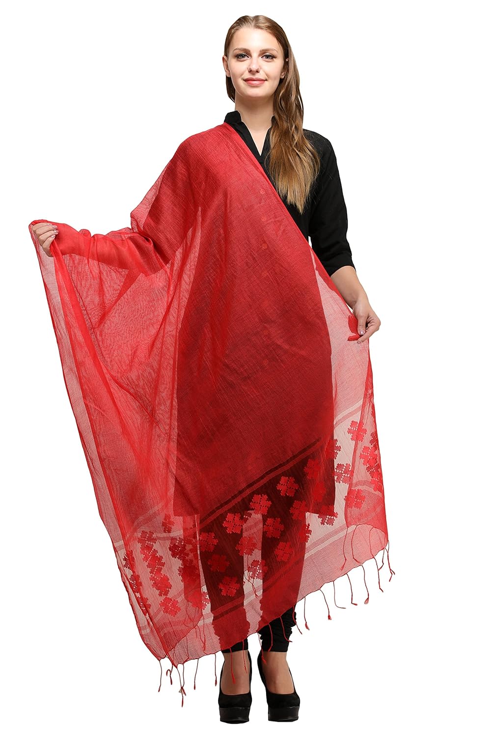 aksara red organza net dupatta