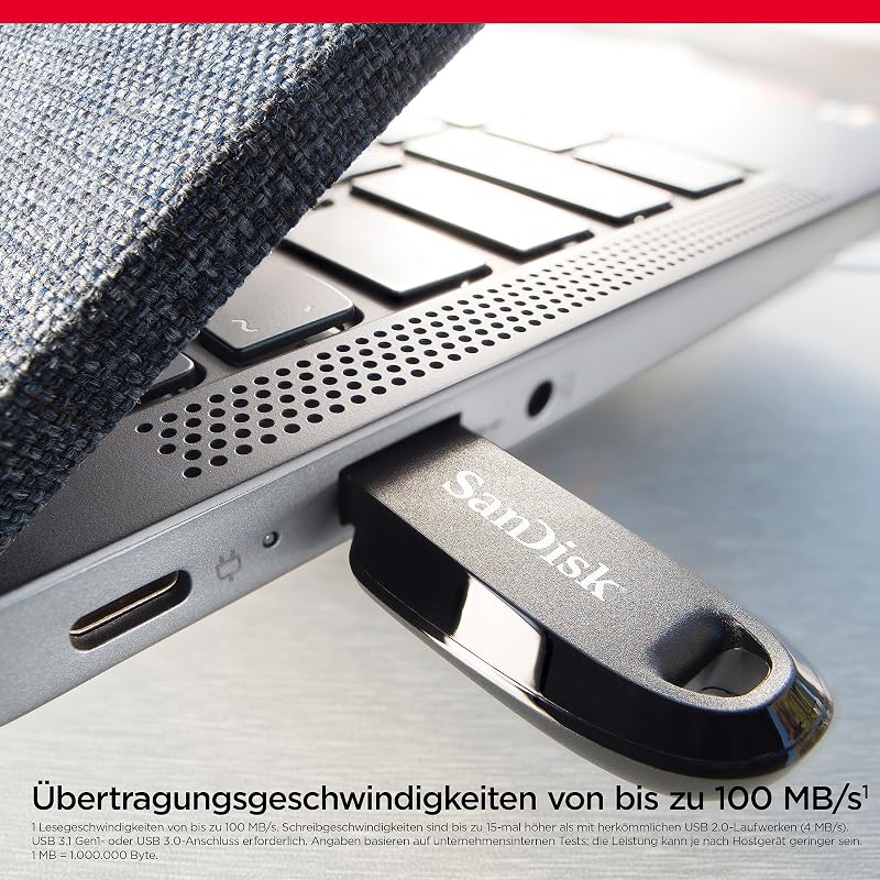 Ultra Curve 3.2 Flash-Laufwerk 128 GB (bis zu 100 MB/s Lesen, RescuePRO Deluxe-Software, Schlüsselringöse) Schwarz