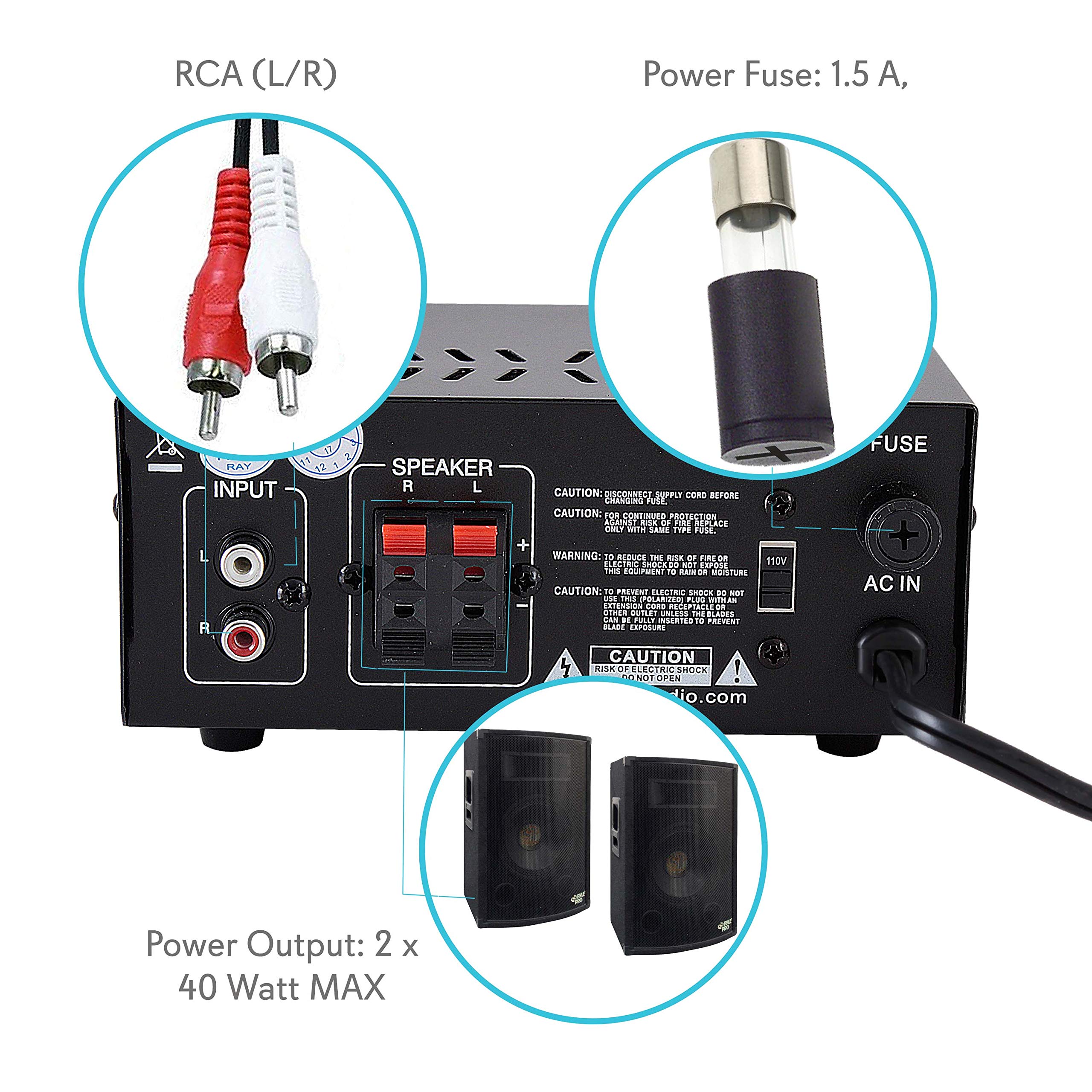 Home Audio Power Amplifier System 2X40W Mini Dual Channel Sound Stereo