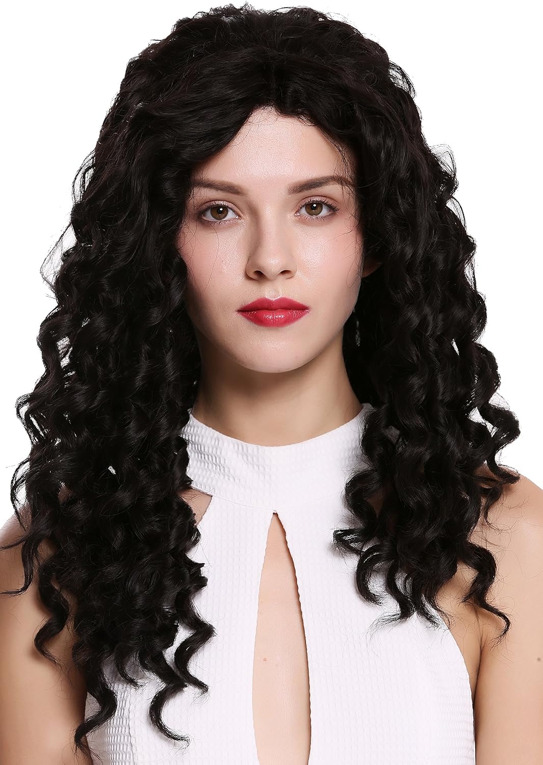 WIG ME UP - LS-016-LF-1 Quality women's wig lace front very long corkscrew curls curly lady black, black (1), Länge: ca. 60 cm