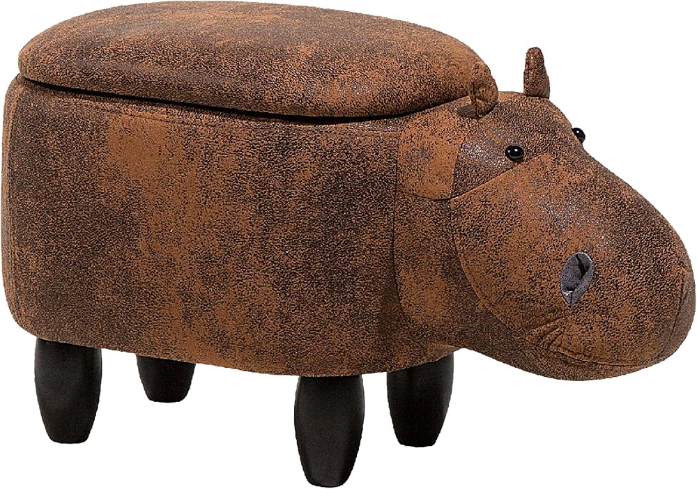 Beliani Hippo Stool Brown Faux Leather Storage Solid Wood Kids Furniture